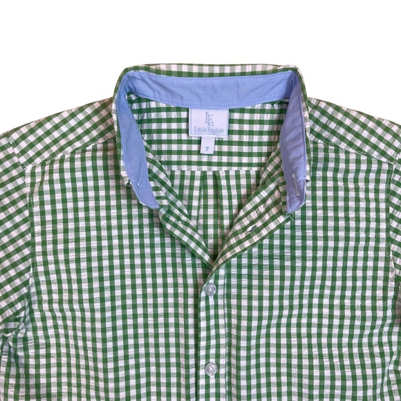Little English Boys Gingham Button Down Shirt Green White Size 7 100% Cotton - Picture 7 of 14